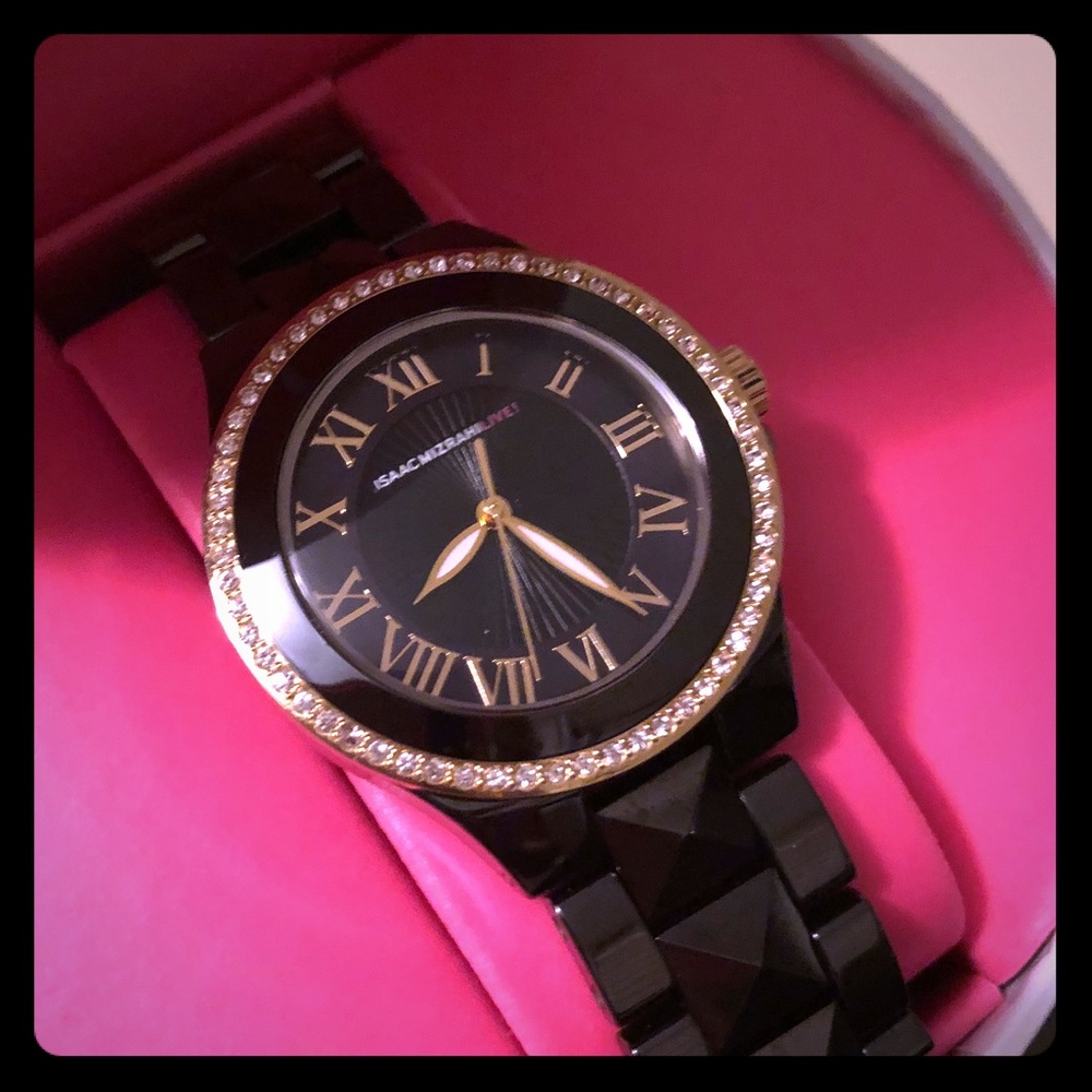 Isaac Mizrahi Crystal bezel ceramic watch
